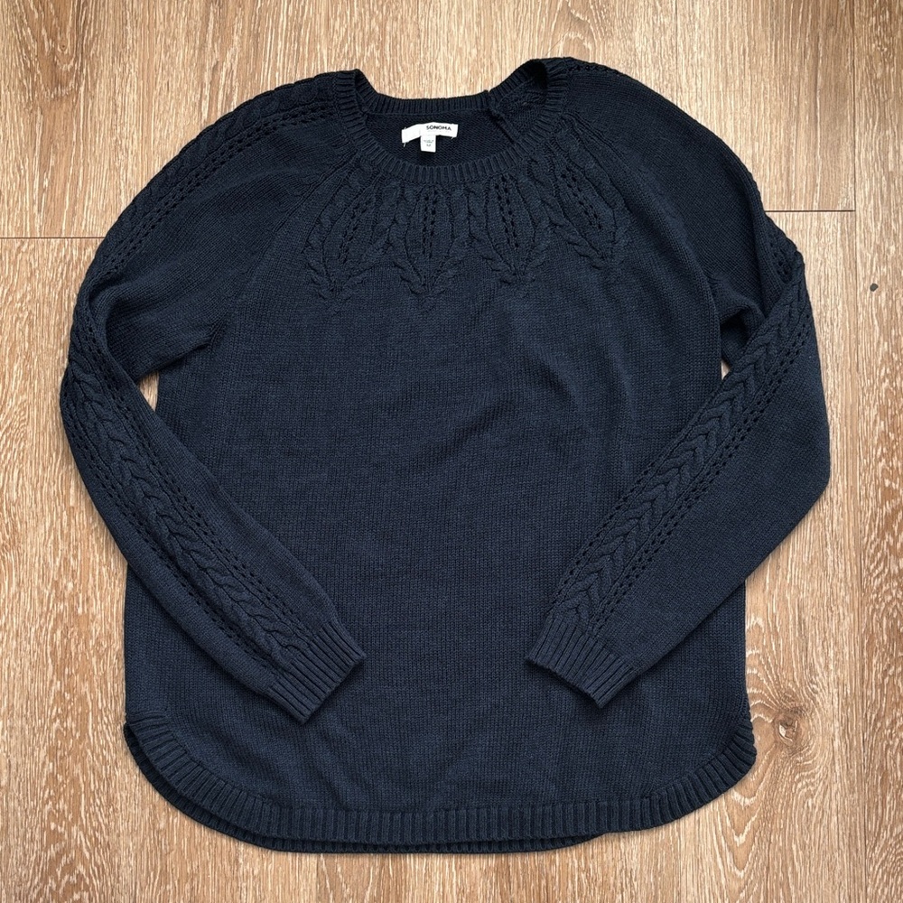 Sonoma navy blue cable knit cotton blend sweater, medium
